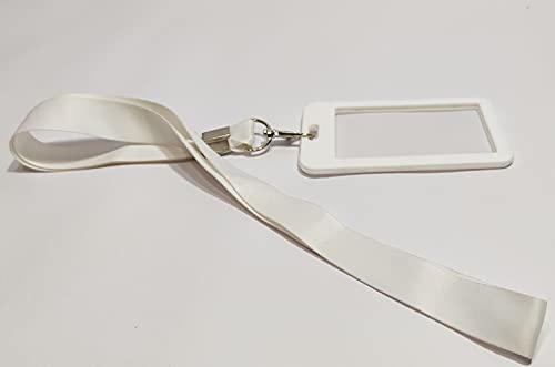 Image of Abha International Plastic ID Card Holder with Premium Lanyard for Office /School (Vertical) (White, Pack of 10pcs.)