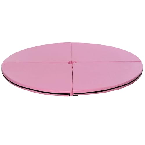 HOMCOM Tapis de Pole Dance Pliable - Tapis de Protection Ø 150 cm Épaisseur 5 cm - Revêtement Plastique Rose