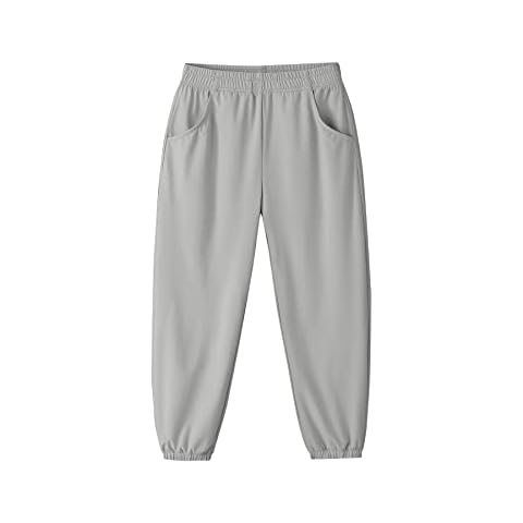 SERENYOU Kids Summer Sweatpants Girls Plain Jogger Boys Sports Cool Pants Trendy Jogging Bottom Elastic Waist Trouser Grey 13-15 Years Cover