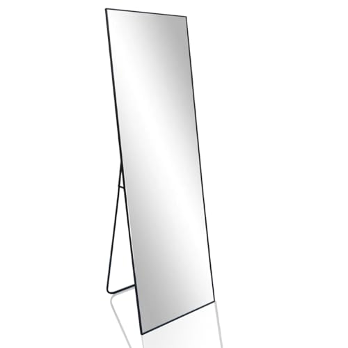 Kapler Specchio da appoggio ad arco, 160 x 53 cm, grande, nero, specchio rotondo, per Deman, montato a parete, decorazione per soggiorno