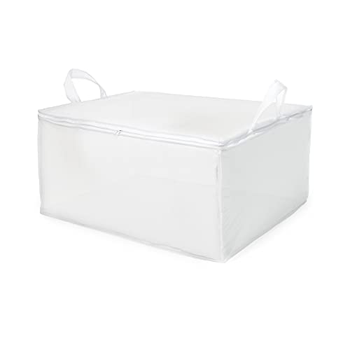Compactor – Housse de rangement pour couette et vêtements zippée avec poignées, coloris blanc translucide, rangement placards