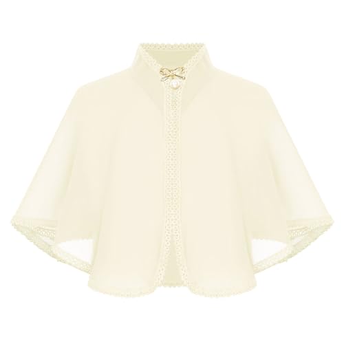 Choomomo Girls Chiffon Shrug with Brooch Stand Collar Lace Bolero Cardigan Cape Elegant Shawl Wrap