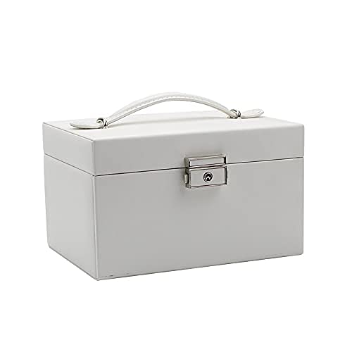 Joyeros de 3 capas, organizador de anillos grandes, soporte de maquillaje, estuche de piel para mujer, accesorios para el hogar (blanco a)