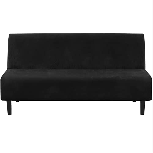GAMUKAI Real Velvet Futon Cover - Stretch Armless Sofa Slipcover, Thick Soft Form-Fitted Couch Cover for Sofa Beds, Furniture Protector (Black)