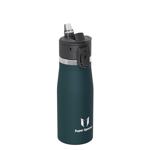 Sparrow Botella Agua Acero Inoxidable - TouchFlow Botella Termica 1 Litro - Sin BPA Termo con Pajita - Antifugas Cantimplora para Gimnasio, Deporte, Oficina