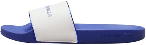 Calvin Klein Jeans Chanclas Hombre Slide Zapatillas de baño, Blanco (Bright White/Sapphire Blue), 45