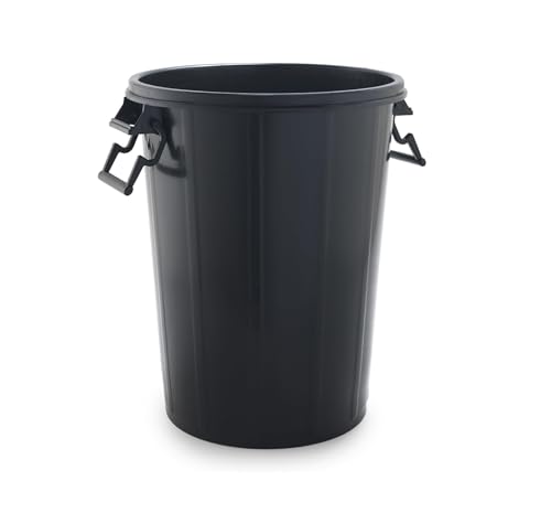 Alqbaio Cubo de Basura de 100 Litros con Asas Reforzadas – Plástico Resistente Negro, Ideal para Espacios Comunitarios, Jardines y Exteriores (Sin Tapa)