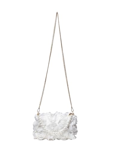 Image of Verdusa Women's 3D Flower Pearl Top Handle Clutch Purses Evening Handbags Crossbody Bag