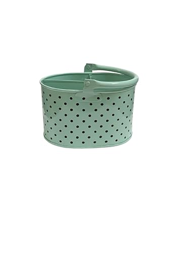 Image of D&G Homes Metal Cutlery Holder | Stainless Steel Spoon & Fork Stand | Multi-Compartment Organizer | Rust-Resistant | Compact & Stylish | Kitchen & Dining Use |Easy to Clean|17x12x10cm |Green Polka