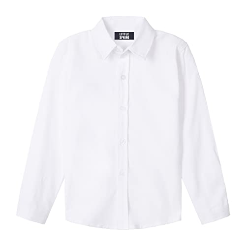 Image of LittleSpring Boys Button Down Long Sleeve Uniform Dress Shirts with Tie