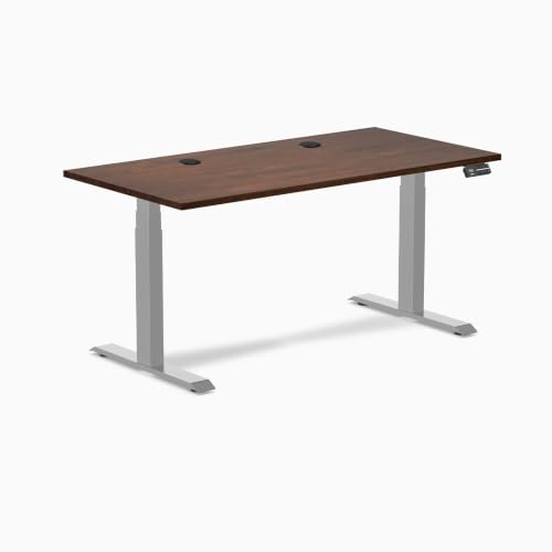 Image of Desky Dual Rubberwood Sit Stand Desk Red Walnut 48 inch Grey