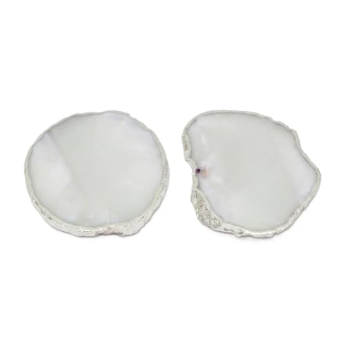 Image of Natural Agate Stone Tea Coasters Set | Premium Stone Coasters for Tea, Coffee & Glass | Heat Resistant Coasters for Dining Table, Office Desk & Home Decor | Pack of 2 | Color -White