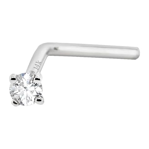 2mm Diamond L-Shape Nose Stud 14K White Gold 20G L-Bend Nose Ring Stud Unisex Diamond Nose Stud NLS20G-20WDWG Cover