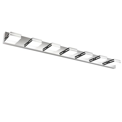 SineRise LED Modern Bathroom Vanity Light Fixtures, Modern Acrylic Bathroom Wall Lighting Fixtures Over Mirror, 7-Light, 55-Inch, Chrome, 100%-0% White