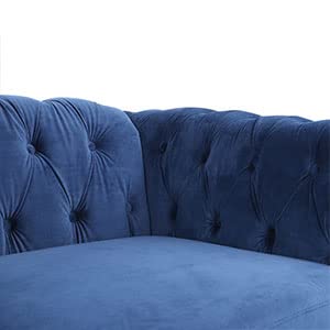Image of ORRD Chesterfield Loveseat, Modern Velvet Sofa Tufted Couch 2 Seater with Scroll Arms and Nailhead for Living Room, Bedroom, Office, Apartment (Blue)