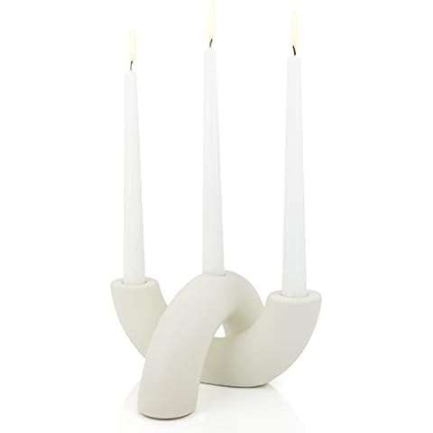 AERLO Ceramic Candle Holder Set - Decorative Candle Stick Candle Holders - Modern Decor for Dining Table, Living Room Coffee Table, or Shelf - Minimalist Candelabra for 3 Taper Candles (Ivory) Cover