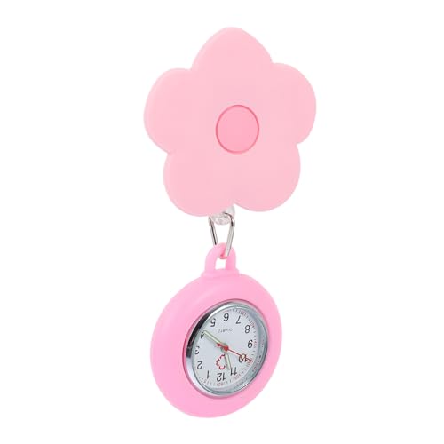 ERINGOGO 伸縮可能クリップ式 用懐中時計 ピンク花柄ポケットウォッチ 医療用ユニフォーム装飾 看護師医師向け 対応