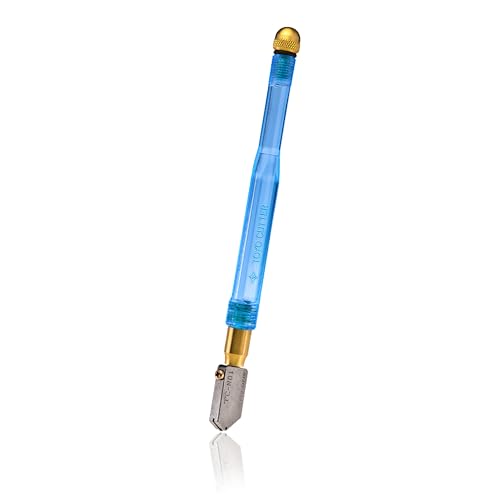 TOYO TC1S Comfort Grip Supercutter Glass Cutter | Made to Cut Glass 3/32 and Thick Supercutter | Blue - Straight Head | Contoured Acrylic Handle | Precision Honed | Made in Japan