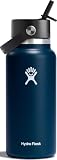Hydro Flask Water Bottle - Insulated Stainless Steel - Wide Straw Lid, Non Spill, Leakproof in 32 Oz Indigo Blue