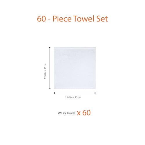 AmazonBasics Cotton Face Towel - 448 GSM - Pack of 60, White