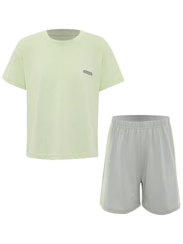 easyforever Kids Quick-dry Sports Set 2-piece T-shirt Shorts For Boys Girls Tennis Basketball Running Gym Workout Green 13-14 Years3