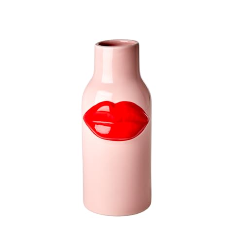 ReWu Vase en céramique grande avec bouche en forme de baiser rose - Lèvres rouges - Vase à fleurs décoratif en céramique colorée pour table et...