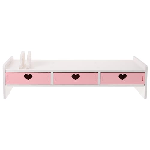 Homoyoyo Monitor Riser Stand Screen Riser Laptop Stand Heightening Shelf Printer Organizer Elevator Holder Bracket with Love Heart Drawer for Computer Pink White