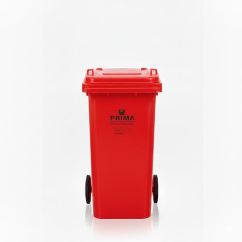 Image of Prima Plastic Manual-Lift Garbage Waste Dustbin with Wheels 120 Ltr Red