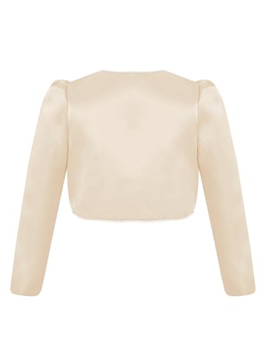Hularka Kids Girls Shrugs Long Sleeve Bolero Coat Faux Pearl Trim Open Front Lightweight Cropped Cardigan Jacket2