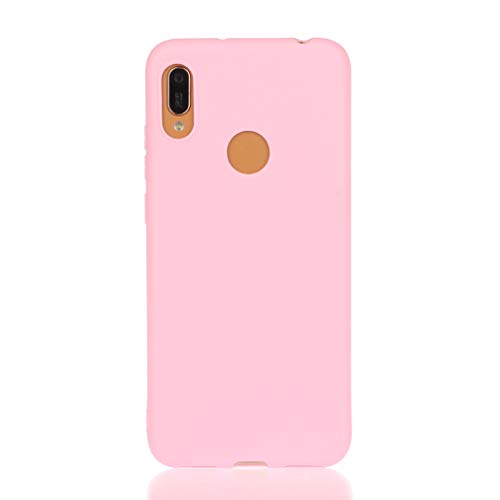 Nodigo Cover Compatibile con Huawei Honor Play 8A Y6 2019 Silicone Tinta Unita con Disegni Motivo Gomma Antiurto Creativo Matte Case Resistente Protettiva Bumper Belle Kawaii Colorate Custodia - Rosa