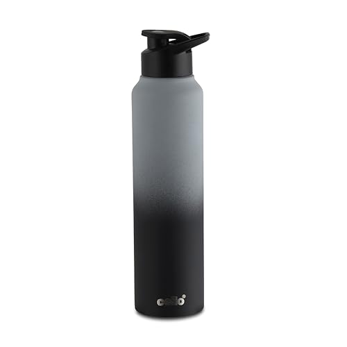 Image of CELLO Aqua Pro Max Stainless Steel Water Bottle 1000 ml Black & Grey | ISI Certified Single Wall Rust & Leakproof Fridge Safe Stylish Easy Grip Colorful Steel Water Bottle For Office & Daily Use