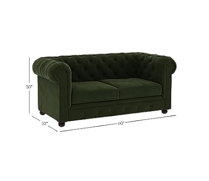Image of Solid Wood Velvet Fabric L Shape Sofa Sofa for Living Room Button Tufted Sofa Chair for Home & Office (Left Aligned L-Shaped (2 Seater Green)