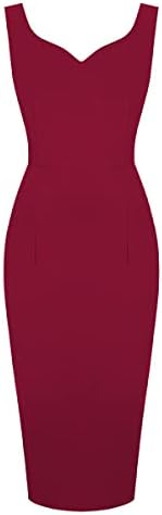 Women's 50s Vintage Pencil Dress Split 1950s Style Retro Vintage Cocktail Party Dress Casual Slim Fit Bodycon Dresses Office Business Wear to Work Dresses Elegant Sheath Wiggle Dress U back-Wine Red M