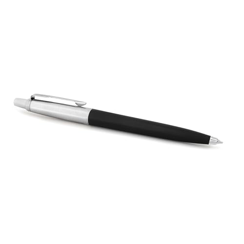 Parker Jotter Standard Ball Pen | Ink Color Blue | Black Body with Chrome Trim, Click Action Ballpoint Pen | Smooth Writing Pen for Students, Writers, and Professionals