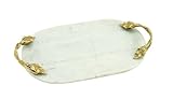 Deco 79 Marble Oval Tray with Gold Twisted Leaf Handles, 20' x 10' x 2', White