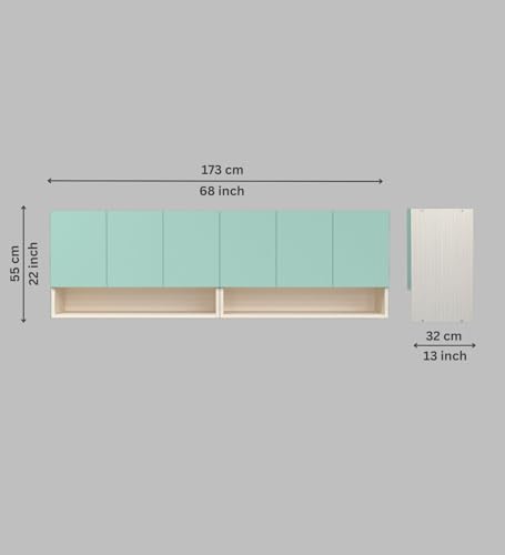 Image of SPECIALITY PANELS 6 Door Wall Cabinet with UV Profile Shutter | Wall Mounted Storage Cabinet for Kitchen Bathroom Living Room | Wooden Wall Cabinet Organizer Mint Finish DIY Assembly