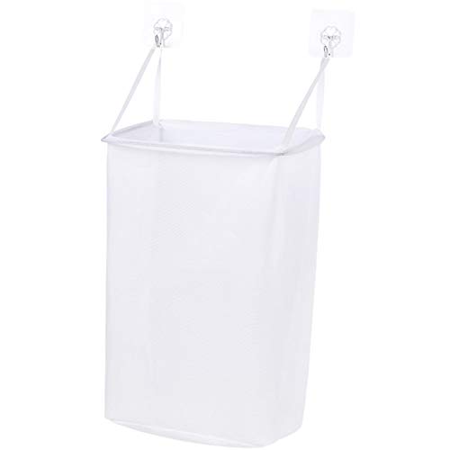 Bolsa Ropa Sucia Colgar, Bolsa Ropa Sucia Colgar, Bolsa de cesto de lavandería, Organizador de Ropa Sucia Ahorro de Espacio Colgando Bolsa de Cestas con Ganchos 40 24 14 cm(Blanco) Cover
