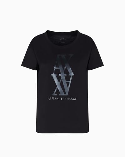 Armani Exchange T-Shirt à Manches Courtes pour Femme avec Logo imprimé Coupe Droite, Noir, M