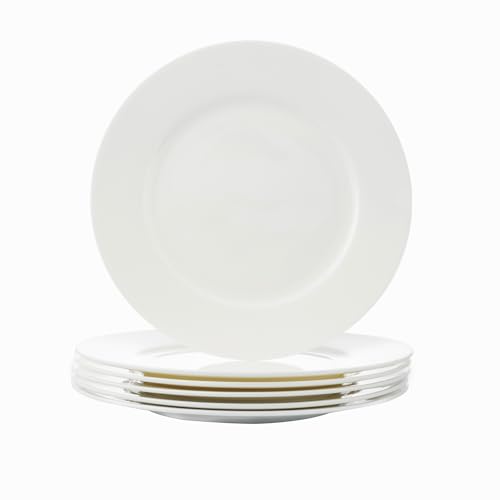 Fine Bone China Dinner Plates 6-Piece Flate Plate Pasta Plate 10.75 Inches Fine Glaze With Pure White Color Sturdy and Durable Thin Thickness and Light Weight Microwave and Dishwasher Safe