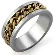 Metal Jewellery Men's Titanium Stainless Steel Gold Link Chain Stripe Spinner Ring and Band Size 12