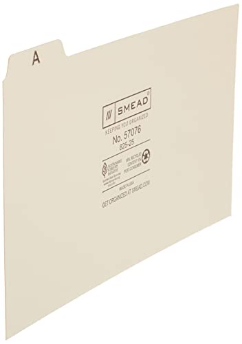 Smead Card Guide, Plain 1/5-Cut Tab (A-Z), 8"W X 5"H, Manila, 25 Per Set (57076) #TOP3