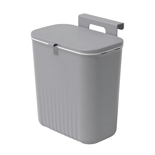 Image of HomeEssentials Plastic Kitchen Dustbin - Modern Lightweight Hanging Garbage Bin for Home /Office | 9 Liters | Open-Top with Handle | Ideal for Kitchen, Bathroom and Cabinet Door (Grey)