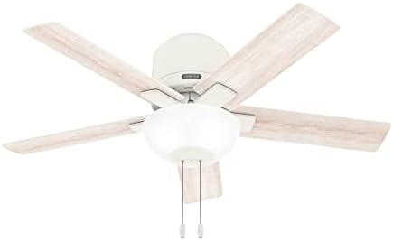 Hunter 44 inch Fitzgerald Matte White Low Profile Ceiling Fan with LED Light Kit and Pull Chain