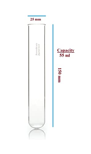 RG� Borosilicate glass Test Tube 25mm x 150 mm, Capacity 55 ml (Boiling Tube) with Rim (4)