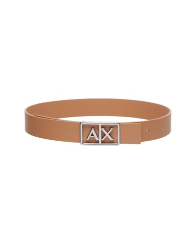 Armani Exchange Women's Simple Look, Monocolor, Logo Buckle Plate Belt, Camel Rose, 65