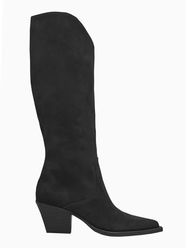 Image of Coutgo Womens Wide Calf Cowboy Boots Suede Knee High Chunky Heel Pointed Toe Western Cowgirl Boots