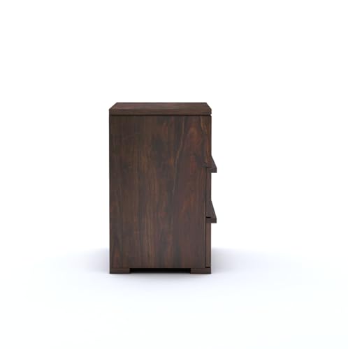 Image of Premium Solid Wood Bedside Table with 2 Drawer & 1 Open Shelf | Modern Wooden Nightstand for Bedroom | Bedside Storage Table for Home & Hotel (Walnut Finish)