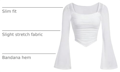 Image of Floerns Girls Bell Long Sleeve Square Neck Asymmetrical Hem Mesh Ruched Crop Tops Tees