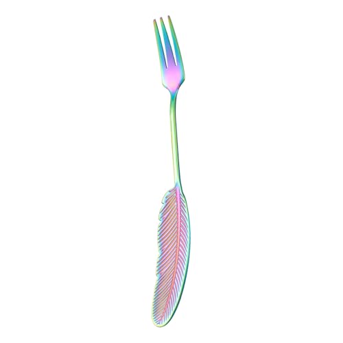 ONUIFIKE Silverware Set, 1/4/6/8/10/12pcs 304 Stainless Steel Feather Series Fork Creative Hotel Table Fork Dessert Fork, Home Cutlery Flatware Set(Rainbow,1 Piece)