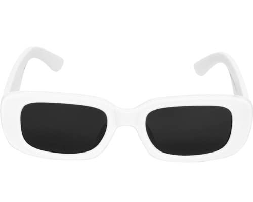 Image of Retro Rectangle Sunglasses for Women & Men | UV400 Protection | Trendy Thick Frame Fashion Eyewear | Lightweight Casual Shades | Black & White Combo Pack